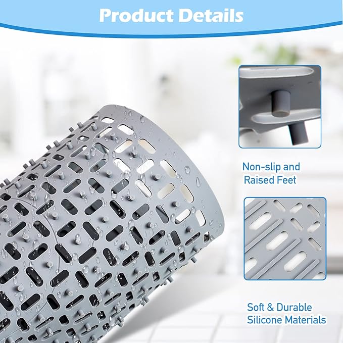 Silicone Sink Mat 28.4''x15.2'' Kitchen Sink Protector With DIY Drain Hole, Grey Farmhouse Silicone Protector 1pcs Kitchen Sinks Accessories