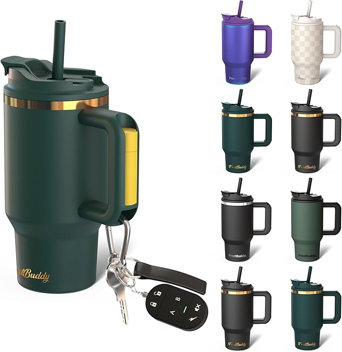 Frost Buddy Thicc Buddy - 16 oz Stainless Steel Vacuum Insulated Tumbler with Lid and Straw for Water - Travel Mug Cupholder Friendly - Gifts for Women Men Him Her (Emerald Elegance)