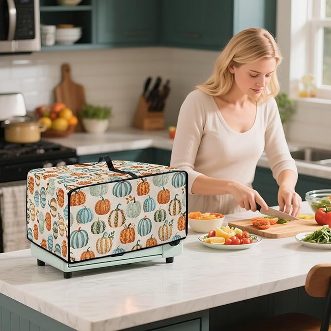 Toaster Oven Dust Cover Dustproof Smart Oven Air Fryer Microwave Cover with Side Pockets, Electric Appliance Protector for Kitchen, L, Pumpkin Pattern