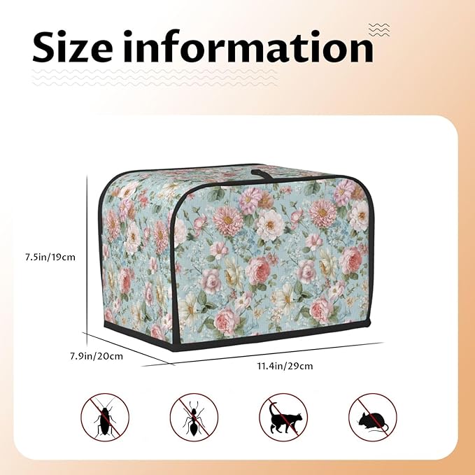 Toaster Cover 2 Slice Flower Vintage Peony Floral Kitchen Small Appliance Covers with Pockets Dust and Fingerprint Protection
