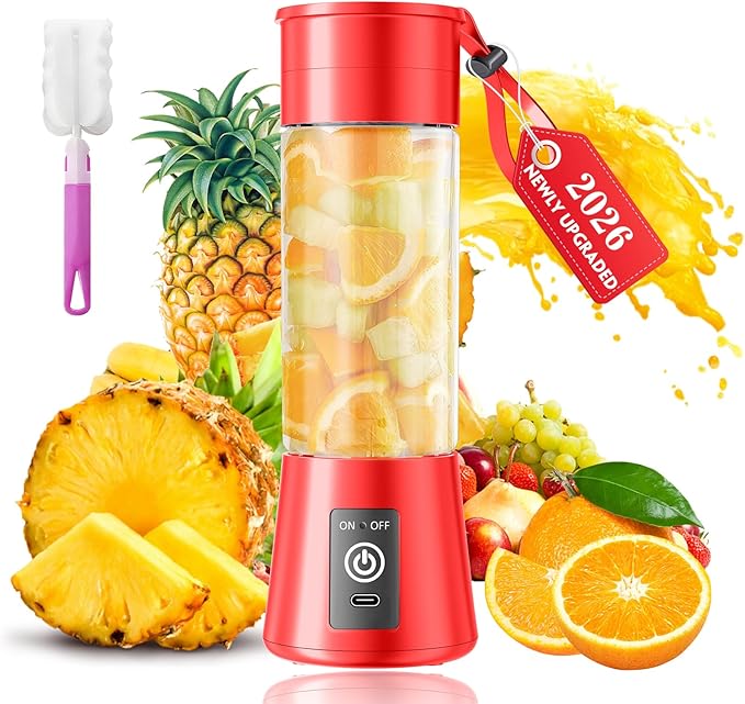 Portable Blender for Smoothies & Shakes - Cordless Personal Size Blender with 6 Blades, 380Ml Juice Cup, Lightweight & Rechargeable, Freshly Squeezed for Picnic/Sports/Office, Mother's Day
