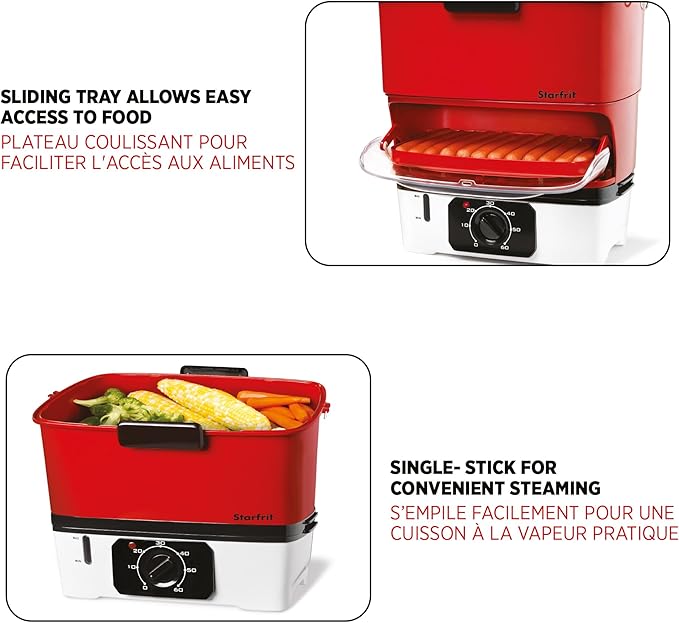 Starfrit Electric Hot Dog Steamer - Steams up to 12 Hot-Dogs - Nestable Components for Easy Storage
