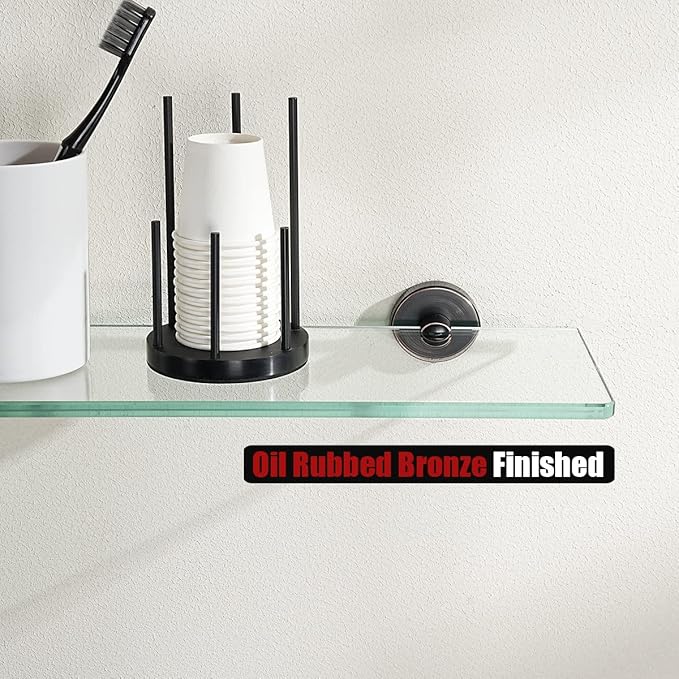 JQK Bathroom Glass Shelf Oil Rubbed Bronze, Tempered Glass Shower Storage 20 by 5 inches, 304 Stainless Steel ORB Wall Mount, TGS101L20-ORB