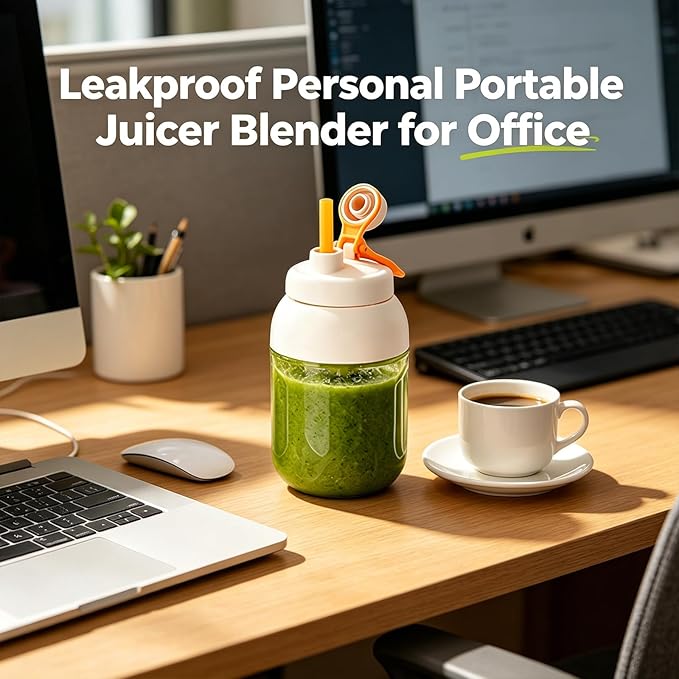 Portable Electric Juicer Cup with Zero Cord Hassle, USB-C Rechargeable Personal Blender, Leakproof Personal Portable Juicer Blender for Gym, Office, Travel and Outdoors (1200ml)