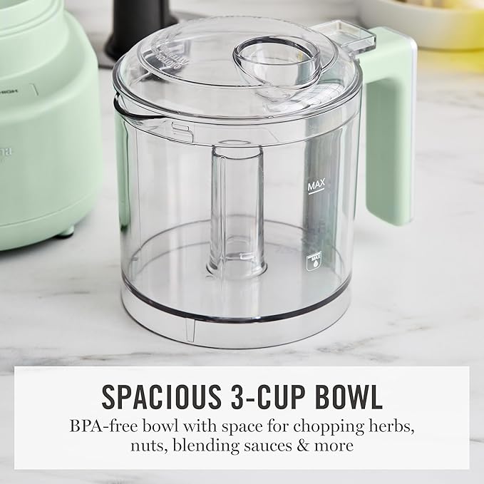Martha Stewart 3 Cup Electric Food Chopper, Vegetable & Herb Mini Food Processor, 24oz BPA-Free Bowl, Stainless Steel Blades, Pour Spout, Dicing, Mincing, Chop & Puree, Dishwasher Safe, Honeydew