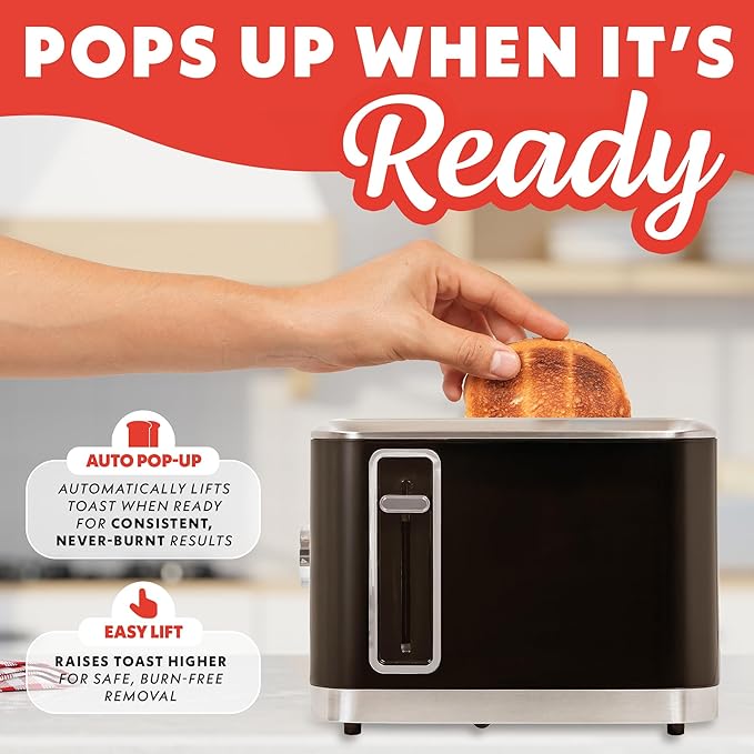 Gourmia 4 Slice Toaster, Double-Sided – Dual Independent Controls, Bagel, Defrost & Reheat Mode, 6 Browning Levels, Extra Wide Slots, Removable Crumb Tray, Compact Design, Black