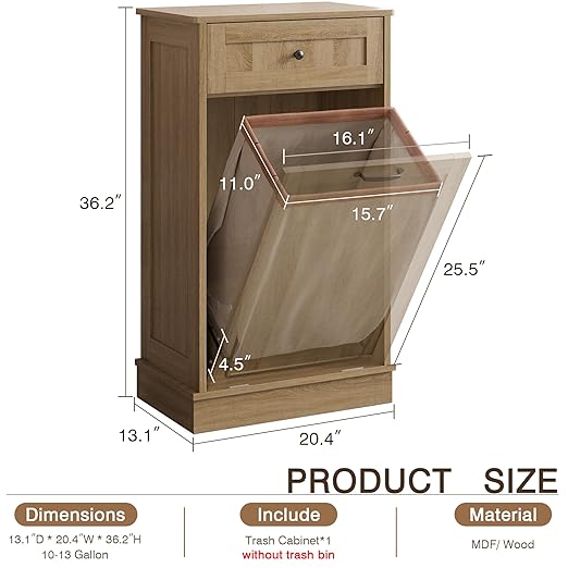 KIGOTY Tilt Out Trash Can Cabinet Trash Bin Cabinet with Hideaway Drawer Hidden Wooden Kitchen Garbage Can, Pet Proof Trash Can Holder for Kitchen (Coffee)