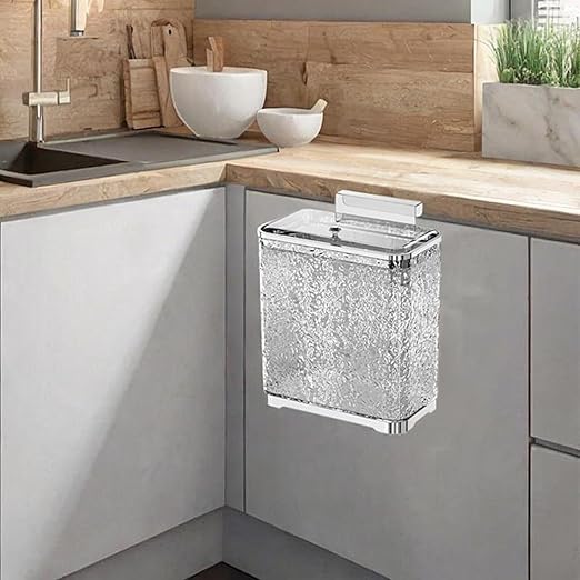 Bathroom Trash Can, Kitchen Hanging Trash Can Wastebasket Portable with Lid Small Over Cabinet Door Garbage Bin Waste Basket for Bathroom Kitchen(Argent Gray)