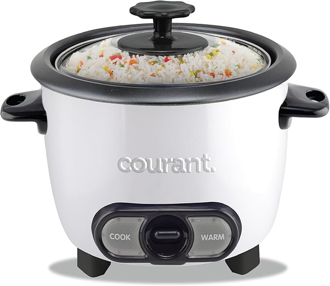 Courant Rice Cooker 8-Cup (Cooked), Removable Non-Stick Bowl, One Touch Rice Cooker, White