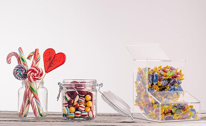 Inevibe Candy Dispenser - Bulk Acrylic Storage Holder with Two Lids for Countertop or Wall Mount - Store Chocolate, Treats, Sweets, and Snacks (2)