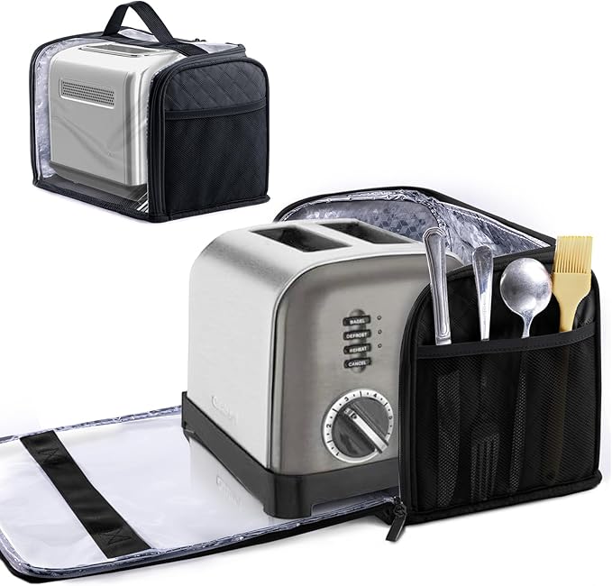 BAGSPRITE Toaster Cover for 2 Slice Wide Slot, Full Open Dust Covers for Kitchen Appliances Compatible with Cuisinart, BELLA, Black and Decker 2 Slices, Toaster Bags with Zipper Closure (Cover Only)