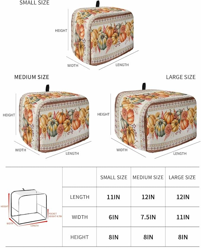 Orange Pumpkins Fall Toaster Cover 2 Slice, Thanksgiving Southwestern Floral Dustproof Bakeware Oven Protector with Top Hook, Autumn Waterproof Small Kitchen Appliance Toasters Dust Cover, 11"x6"x8"