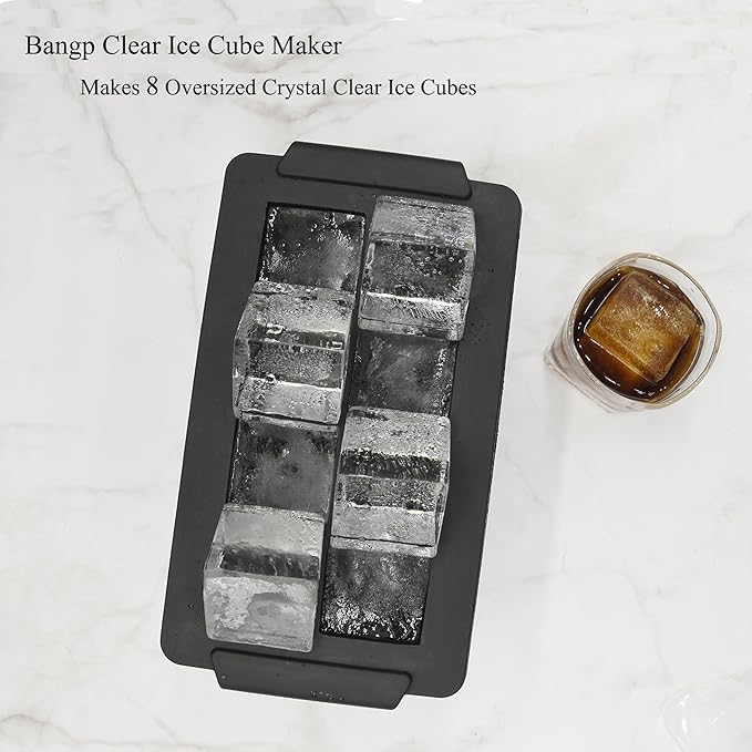 Bangp Crystal Clear Ice Cube Maker,8 Large 2" Square Pure Ice Cubes for Cocktails,Bourbon & Drinks,Clear Ice Cube Mold with Reusable Ice Storage Bag,Whiskey Gifts for Men