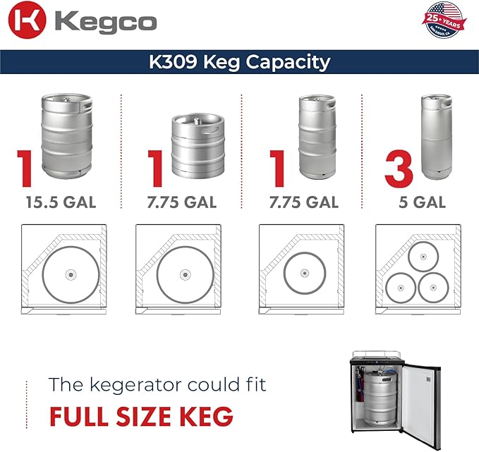 Kegco K309B-2 Double Faucet Digital Black Kegerator