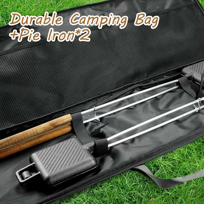 5 Inch Pie Irons for Camping Large Cast Iron Sandwich Maker 2 PCS with Storage Bag 23" Thickened Handles for Campfire Cooking Equipment