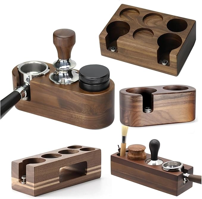 Walnut Wood Coffee Filter Holder, Espresso Tamper Mat Stand, Coffee Maker Support Base Rack, Barista Accessories(Black)