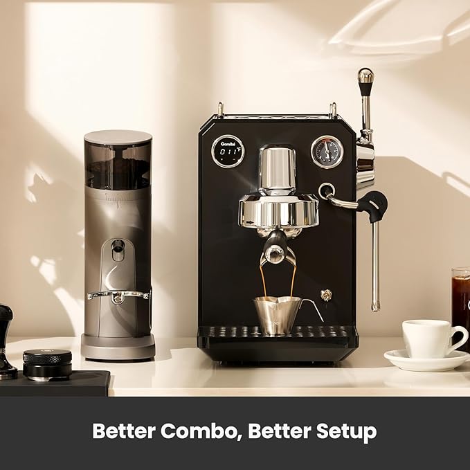 Gemilai Owl G3006 Home Espresso Machine, 58mm Commercial Group Head & PID Temp Control, Stainless Steel Coffee Maker for Barista-Quality Latte Art, Cappuccino Dual Data Display Black