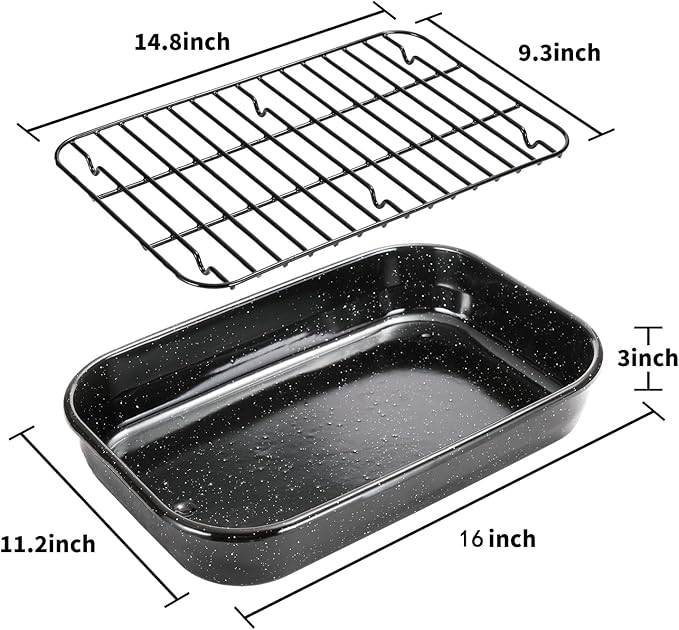 Roasting Pan with Rack, 16 x 11 Inch Rectangular Roasting Pan, 20lb Turkey Roaster Pot, Large Oven Roaster Tray for Baking Turkey by JY COOKMENT