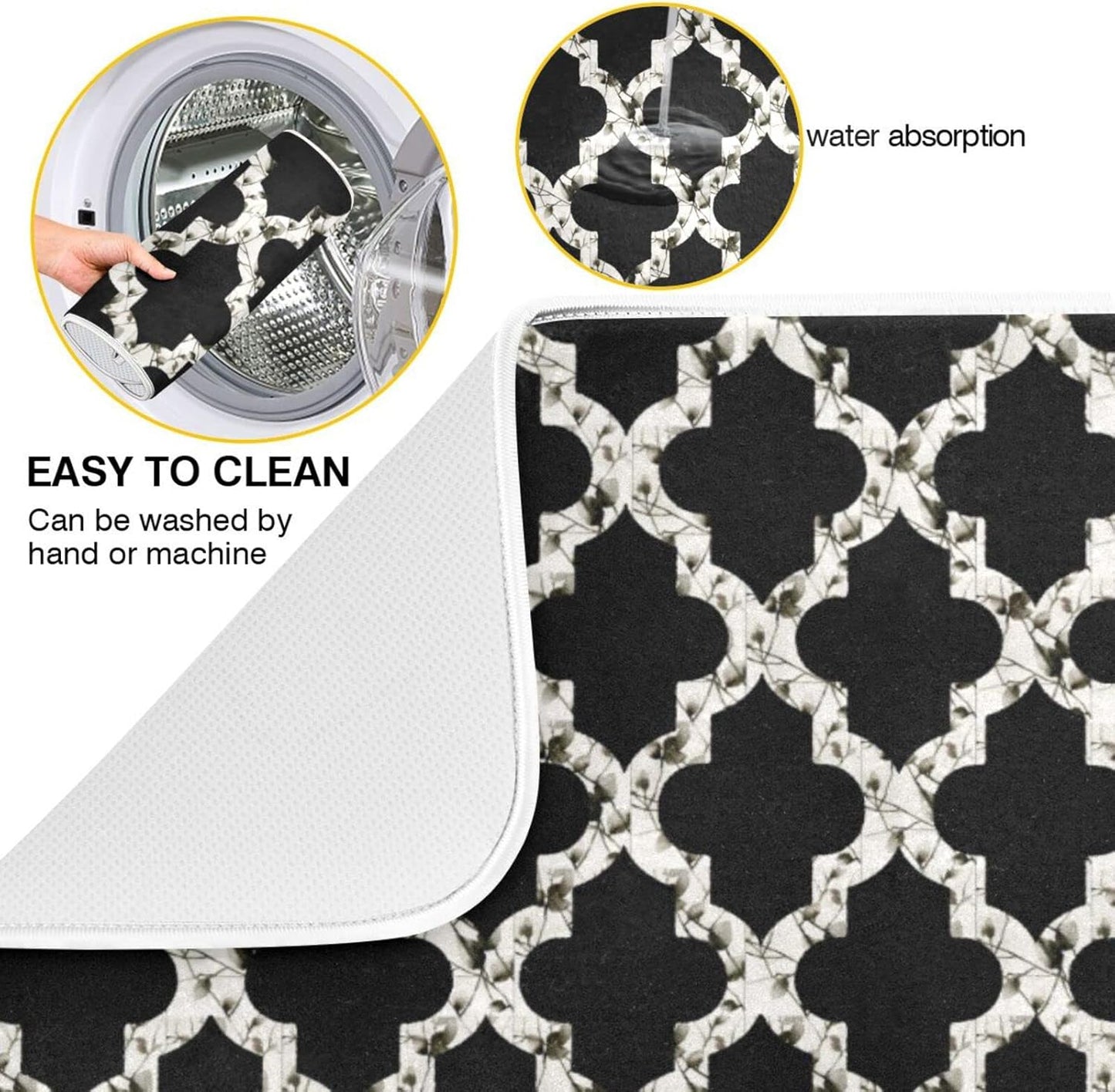 senya Super Absorbent Dish Drying Mat, Microfiber Fast-Drying Dish Mat, 16'' x 18'', Kitchen Dish Drying Pad, Geometry Texture Classic Modern