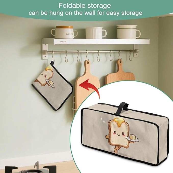 Butter Bread Print Toaster Cover with Top Handle, Dustproof 2-Slice Toaster Cover, Machine Washable Kitchen Small Appliance Protector