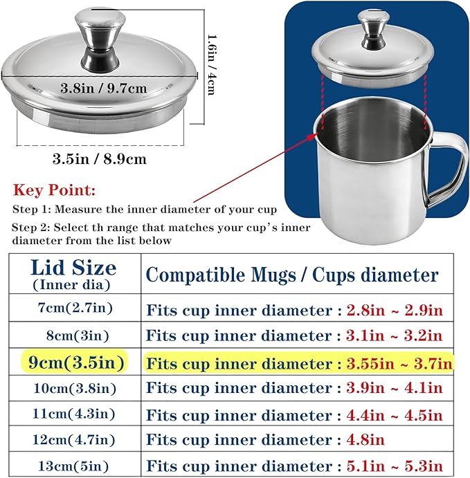 3.5Inch Stainless Steel Universal Mug Cover and Drink Cover for Drinks, Cocktails, Coffee Mugs, Tea Cups, Beers