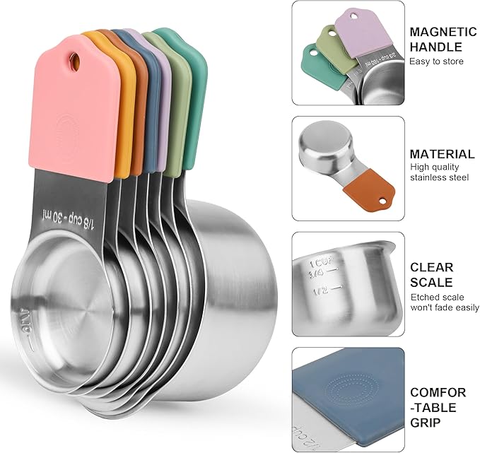 Measuring Cups and Spoons Set 16, Metric & US Stainless Steel Magnetic Measuring Cups and Spoons Set for Baking & Kitchen, Dry & Liquid Metal Measure Cups & Spoons with Leveler