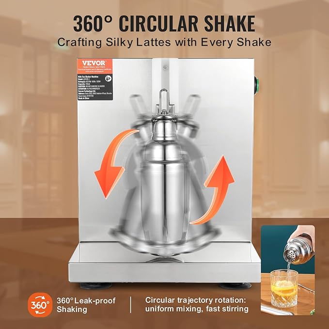 VEVOR Milk Tea Shaker, Electric Milk Tea Maker Machine, 0-180s Adjustable Milk Tea Shake Mixer Machine with 750ML Stainless Steels Cup for Bubble Tea, Boba Tea, Juice, Coffee, Milk, Wine