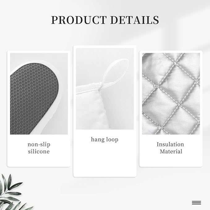 Black and White Eucalyptus Oven Mitts and Pot Holders Set, 4pcs Silicone Grey Watercolor Plant Leaves Oven Glove for Kitchen Heat Resistant Oven Mitts and Potholders Non-Slip for Cooking