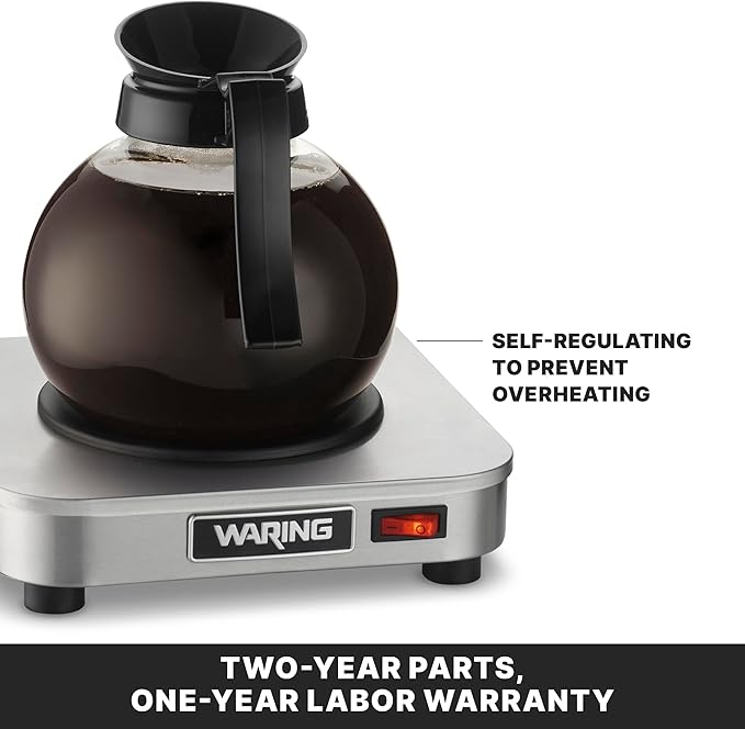 Waring Commercial WCW10 Café Deco Single Coffee Carafe Warmer, 120V, 5-15 Phase Plug, Single Burner Silver