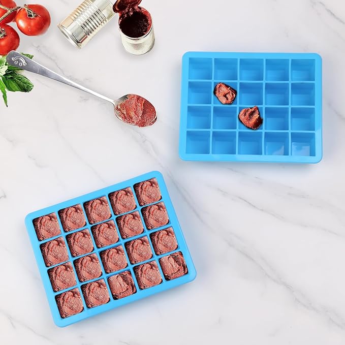 20 Section-0.5oz, Food Grade Silicone Ice Cube Tray Food Container with Airtight Locking Lid, Perfect for Storing Garlic, Herbs, Ginger, Pesto, Tomato Paste, Lemon Juice,Purees and More (Blue 4 Pack)