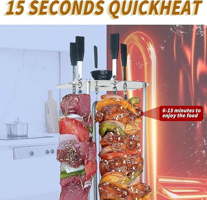 Upgraded Countertop Vertical Rotating Oven - Rotisserie Shawarma Machine, Kebob Machine, Stainless Steel Body W/Heat Resistant Door, Includes 5 Skewers & 5 Oil Collecting Cups, US Plug, 110V