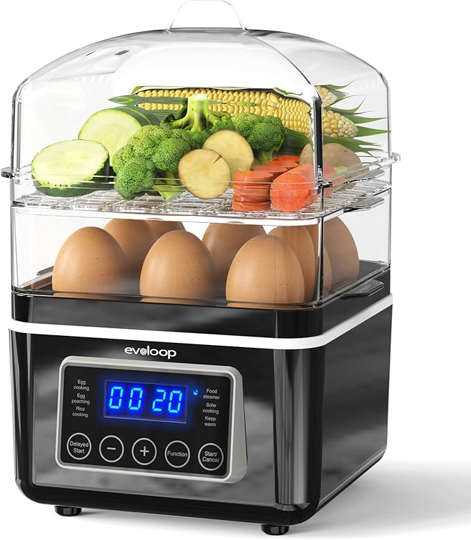 2 Tiers Electric Food Steamer with Evoloop 1.7L Electric Kettles