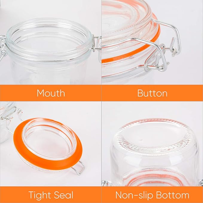 Glass Jars With Airtight Lids, 6 oz Mason Jars,Glass Jar With Leak Proof Rubber Gasket 200ml,Storage Jar With Hinged Lid for Home and Kitchen,GlassStorage Containers With Lids 12 Pack