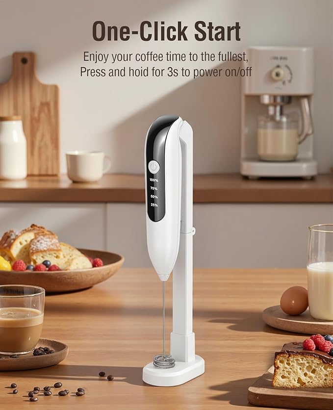 Dynooper 3 in 1 - Electric Whisk Milk Foamer, Electric Whisk Foam Maker for Coffee, Lattes, Cappuccino, Matcha, Hot Chocolate & Creamer - Ceramic White