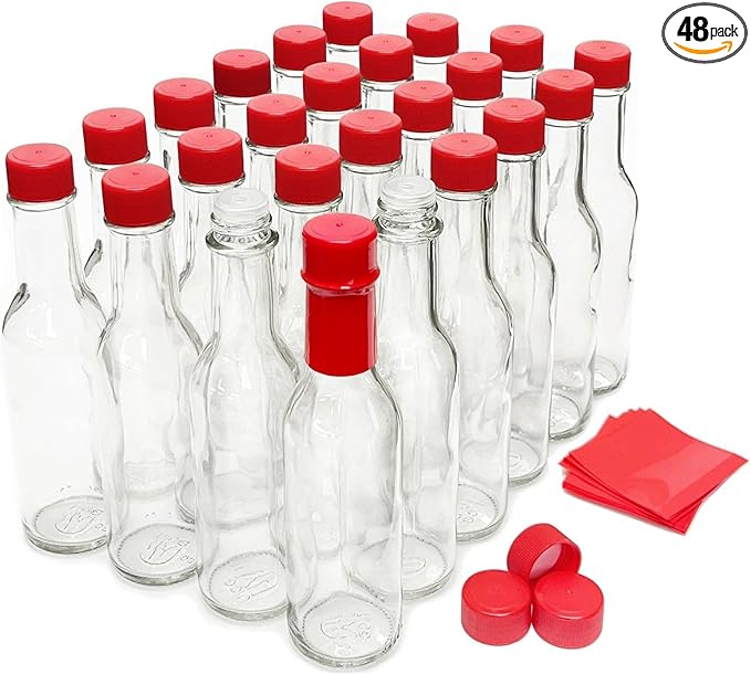 nicebottles Hot Sauce Bottles with Red Caps & Shrink Bands, 5 Oz - 48 Pack