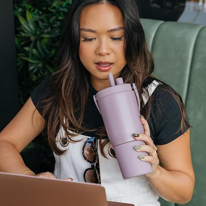 BrüMate Resa 25oz 100% Leakproof Travel Tumbler w/Handle & Straw | Flexible SoftSip Straw | Silicone Sleeve for Durability | Stainless Steel | Cup Holder & Travel Friendly Water Bottle (Glacier)