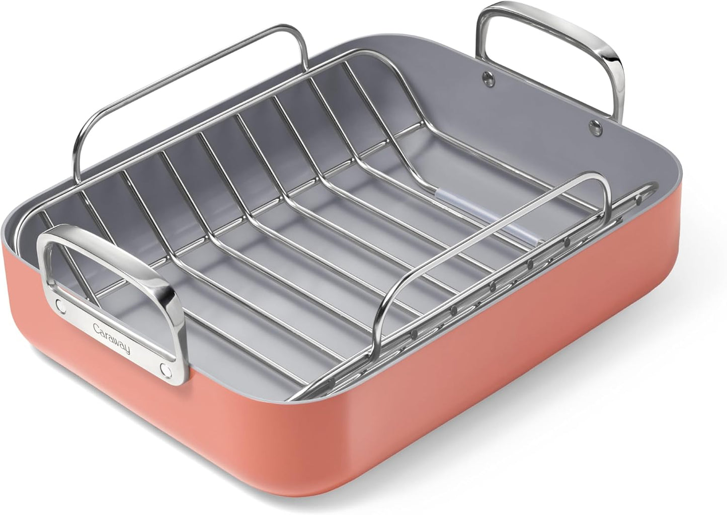 Caraway Roasting Pan - 16x13” Roasting Pan with Rack - Non-Stick Ceramic Coated - Non Toxic, PTFE & PFOA Free - Oven Safe & Compatible with All Stovetops - Perracotta