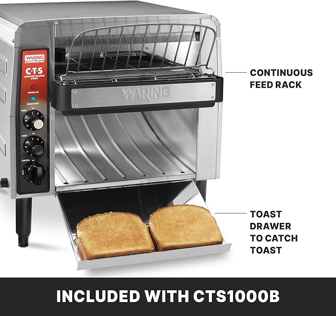 Waring Commercial CTS1000B Conveyer Toaster, 1000+ slices per hour, 208V, 2700W, 6-20 Phase Plug,Silver