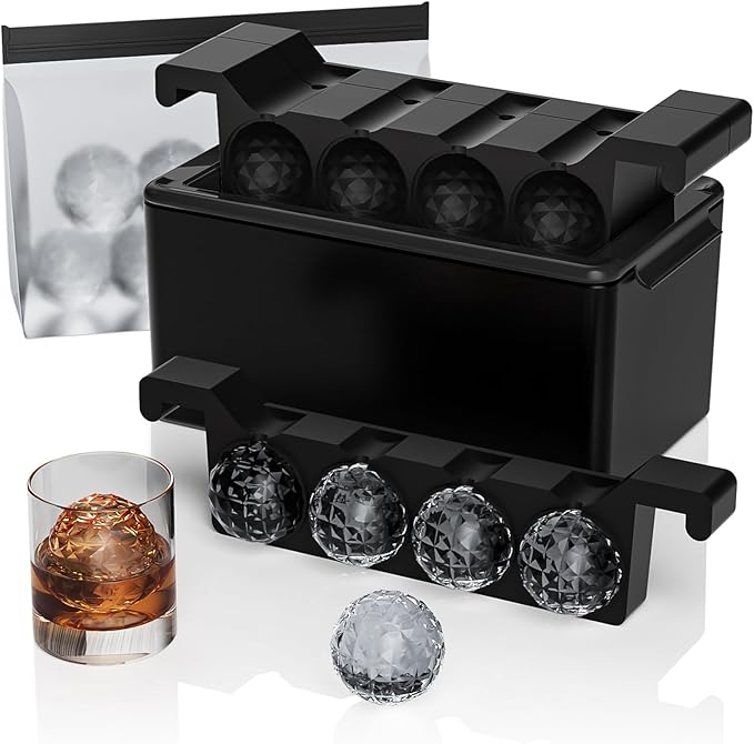 Bangp Premium Clear Ice Ball Maker with Storage Bag,8 Distinctive 2 Inch Crystal Clear Ice Balls for Whiskey,Cocktails & Bourbon,Gifts for Men
