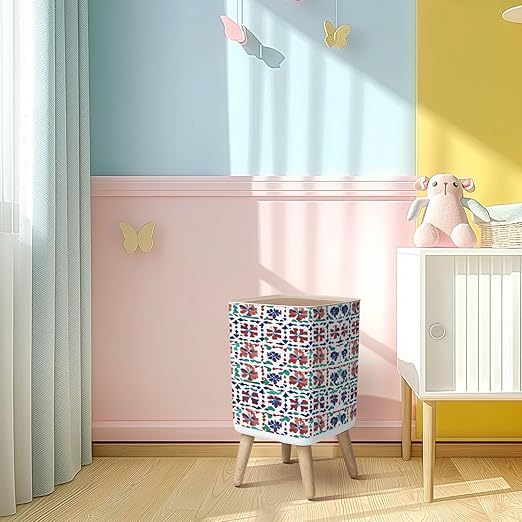 Small Trash Can with Lid Mexican vintage talavera tiles seamless pattern theme Fashionable Red Wastebasket with Press Cover Dog Proof Garbage Can Waste Bin for Kitchen Bathroom Nursery 2.6 Gallon