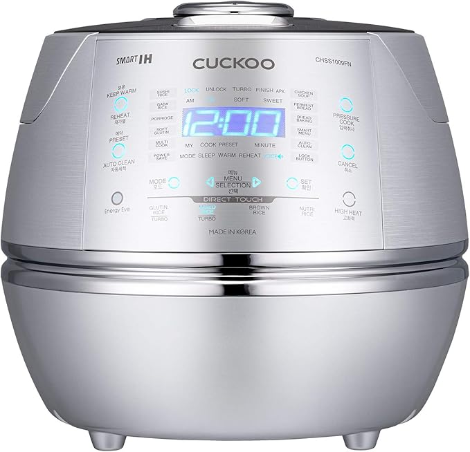 CUCKOO High Pressure Rice Cooker 10-Cup Uncooked / 20-Cup Cooked with Induction Heating Technology, Large Rice Maker with 17 Menu Options and Steam Plate, Voice Guide, Silver (CRP-CHSS1009FN)