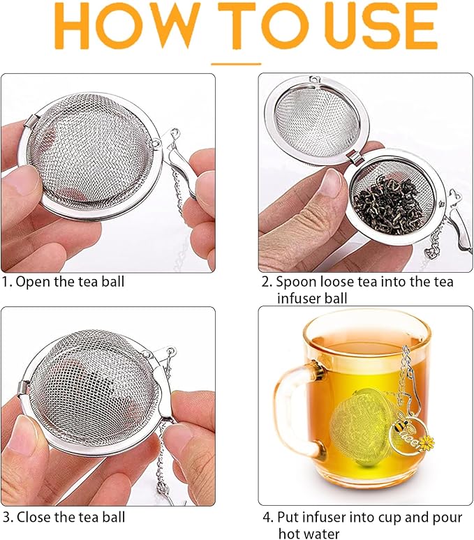 Tea Strainers for Loose Tea, Set of 2 TeaSanavie Stainless Steel Tea Ball, Tea infuser with Honeybee & Queenbee Charm