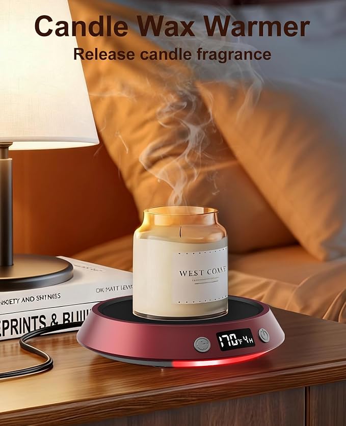 Kepwam Coffee Mug Warmer - 50W Electric Coffee Warmer for Desk 3 Temp Settings & 2-9 Timer Smart Cup Warmer for Desk Candle Warmer Plate with LED Lights Beverage Tea Milk Warmer for Home & Office