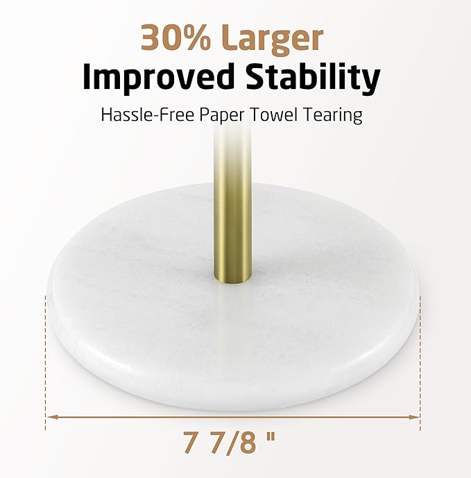 KES Marble Paper Towel Holder Gold Countertop, Kitchen Standing Paper Towel Holders Marble Base Standard or Jumbo-Sized Rolls Brushed Gold, KPH100-BZ