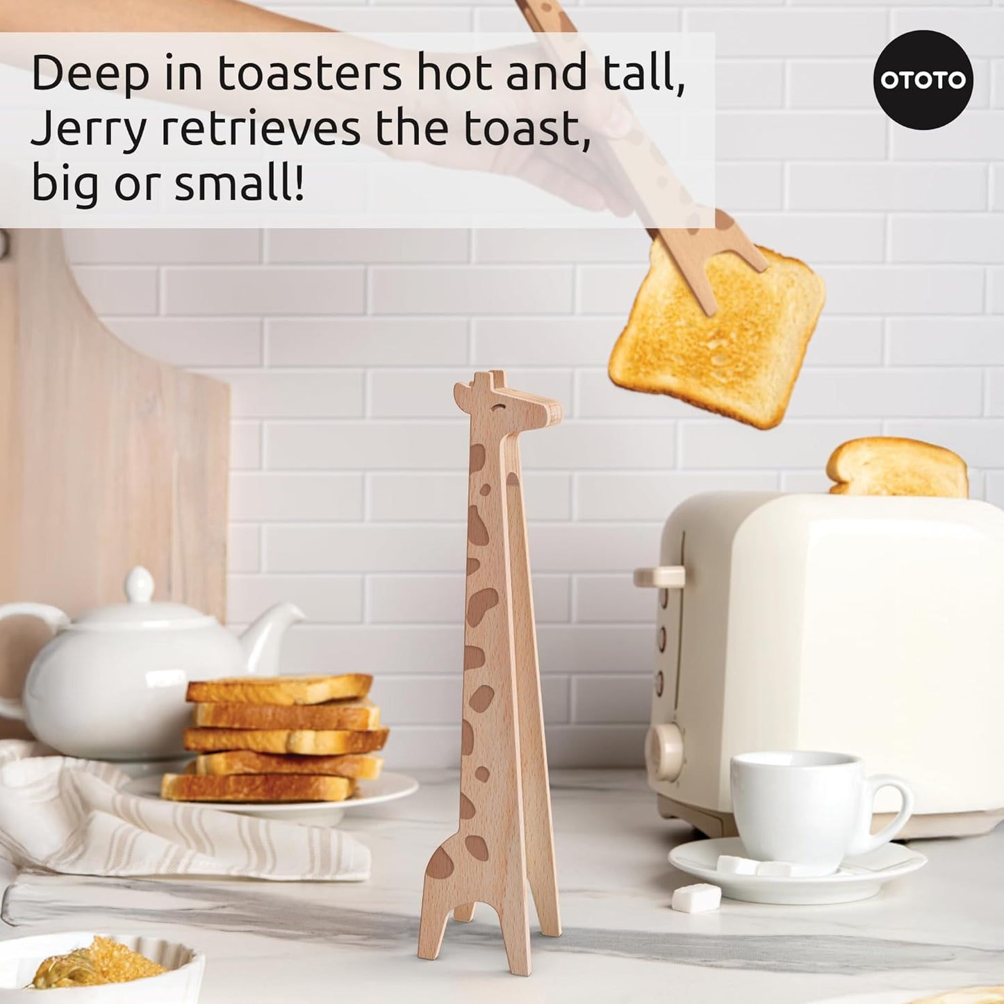 NEW OTOTO Jerry the Giraffe Toaster Tongs - Multipurpose Wooden Tongs for Cooking, Serving Food, Kitchen Gifts, Fun Gifts, Cute Kitchen Accessories, Fun Gadgets