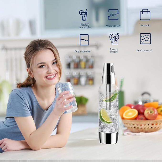Soda Siphon 1L,Portable Sparkling Water Maker,Compact Carbonated Water Machine for Flavored Drinks Reusable Beverages Machine Kit,Travel Soda Machine for Home & Outdoor