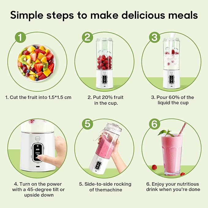 MIAOKE 2026 Upgrade 700 ML Portable Smoothie Blender, Rechargeable Personal Blende, Contains both Automatic and Pulse Functions, with Travel Cup and Lid, 6 Sharp Blades, Mixer Blender Machine Kitchen