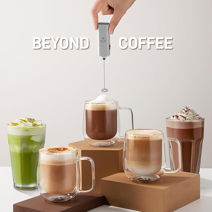 Mini & Mighty Milk Frother Wand – Powerful Handheld Coffee Frother, Battery Operated Drink Mixer – Compact Pocket Size – Detachable Whisk for Latte, Cappuccino, Matcha, Hot Chocolate – Silver Black