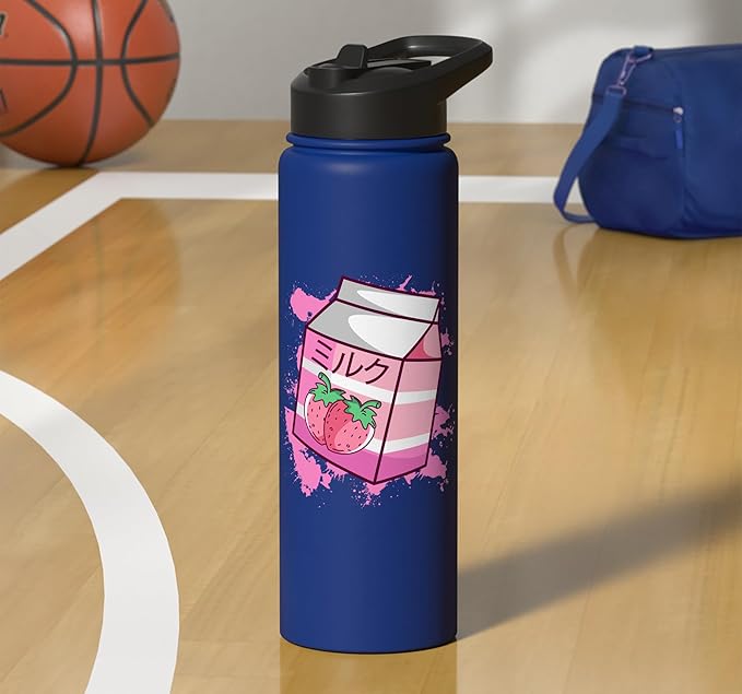 Kawaii Japanese Pink Retro 90s Strawberry Milk Carton Stainless Steel Insulated Water Bottle