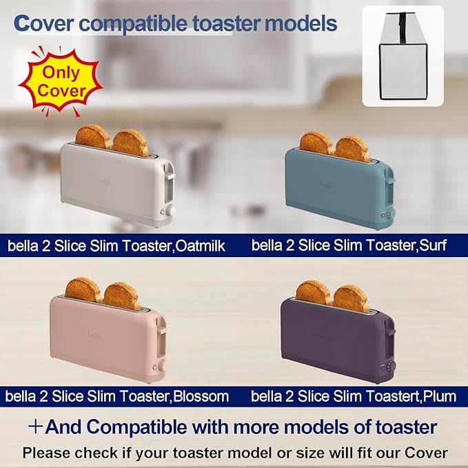 Cover for Bella 2 Slice Slim Toaster, Waterproof Heat-Resistant Dust-proof Toaster Case Heavy Duty Thickened Fabric Toaster Cover with Handle (Only Toaster Lid-Silver)
